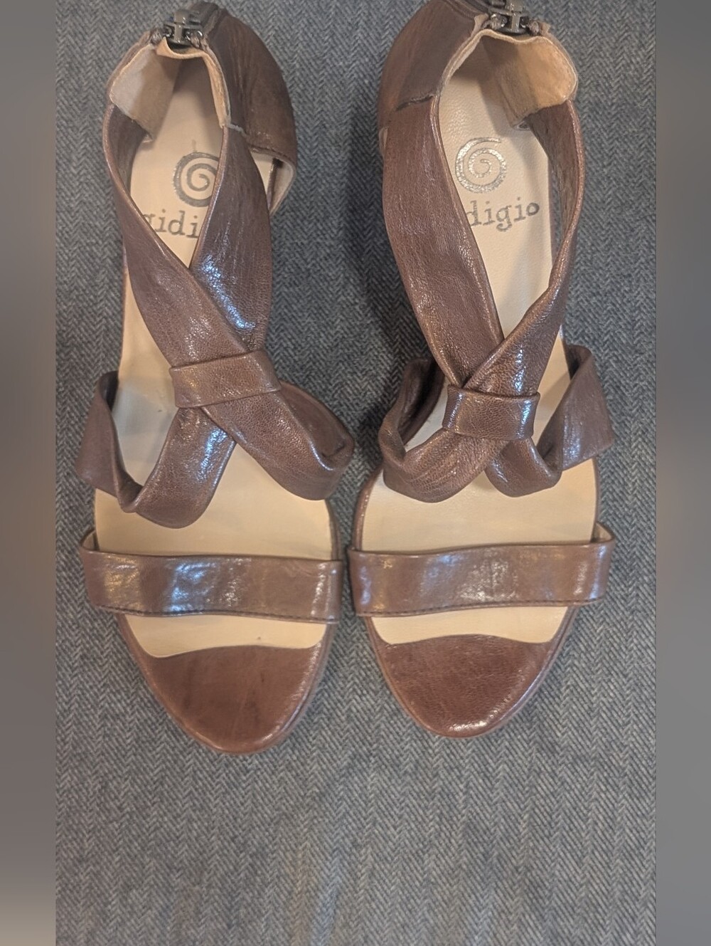 Indigo Brown Leather Twist-Strap Sandals